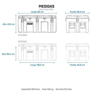 Hard Case DUKHA 130L, medidas exteriores e interiores
