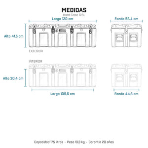 Hard Case DUKHA 175L, medidas exteriores e interiores