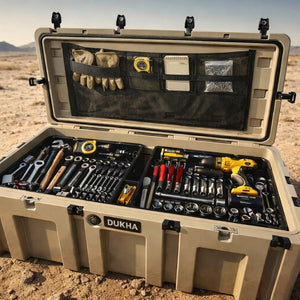 Hard Case DUKHA 175L, abierto con herramientas ordenadas