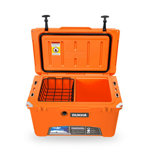Hard Cooler DUKHA 45QT color Orange, abierto