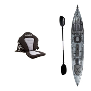 Kayak DUKHA Serra 14 color Grey Black Mixed, vista desde arriba con sus accesorios