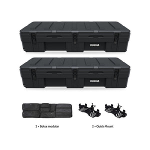 Pack x2 Hard Case DUKHA Titán 128L Ruedas negro: 2 cajas, 2 bolsas modulares y 2 Quick Mount