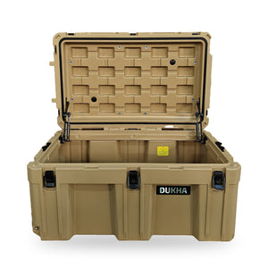 Hard Case DUKHA Titán abierta de frente, interior y tapa con amortiguadores