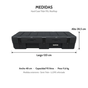 Hard Case DUKHA Titán 95L Rooftop, medidas exteriores