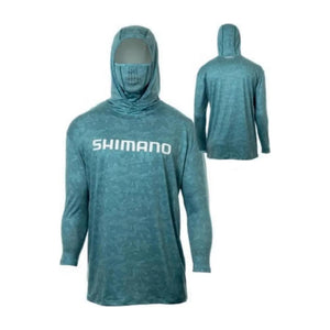 Polera Shimano Tech Tee verde agua, frente y espalda