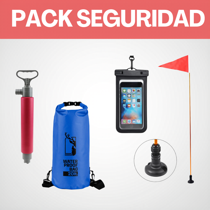PACK | Seguridad Kayak — Bomba + Bandera + Bolsa Seca + Funda IPX8