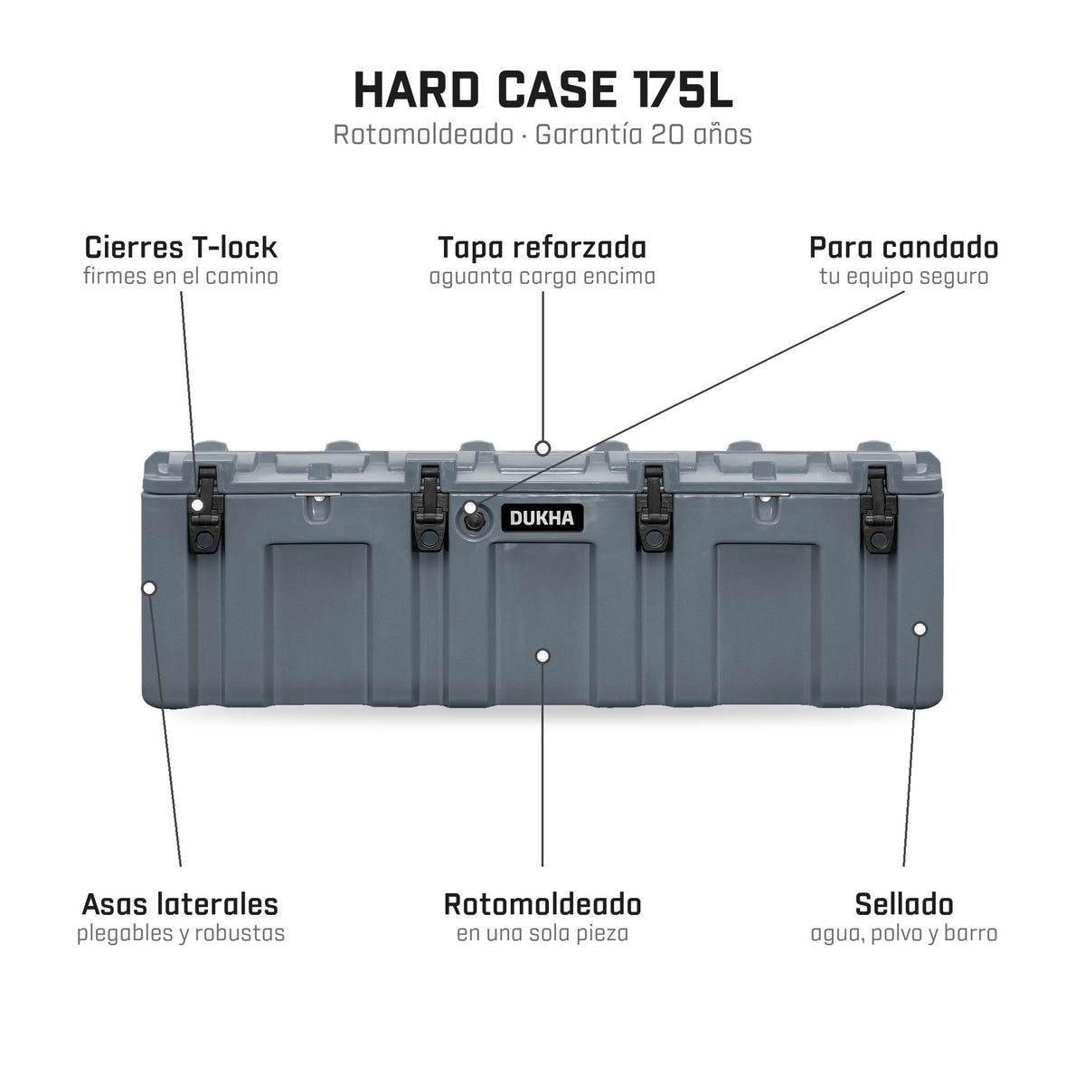 Hard Case DUKHA 175L, características: cierres T-lock, para candado, rotomoldeado