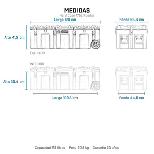 Hard Case DUKHA 175L con ruedas, medidas exteriores e interiores