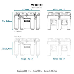 Hard Case DUKHA 80L, medidas exteriores e interiores