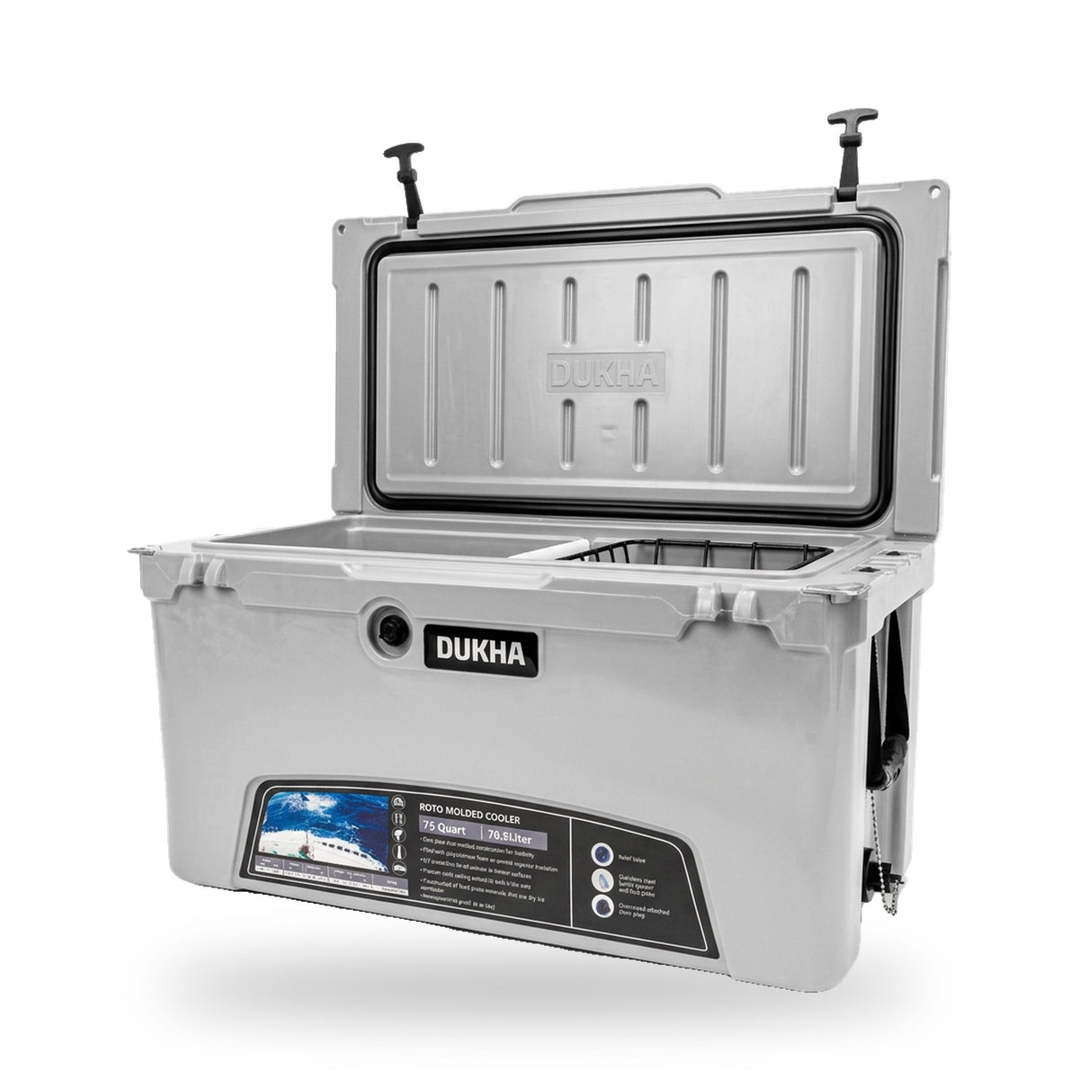 Hard Cooler DUKHA 75QT color White, abierto