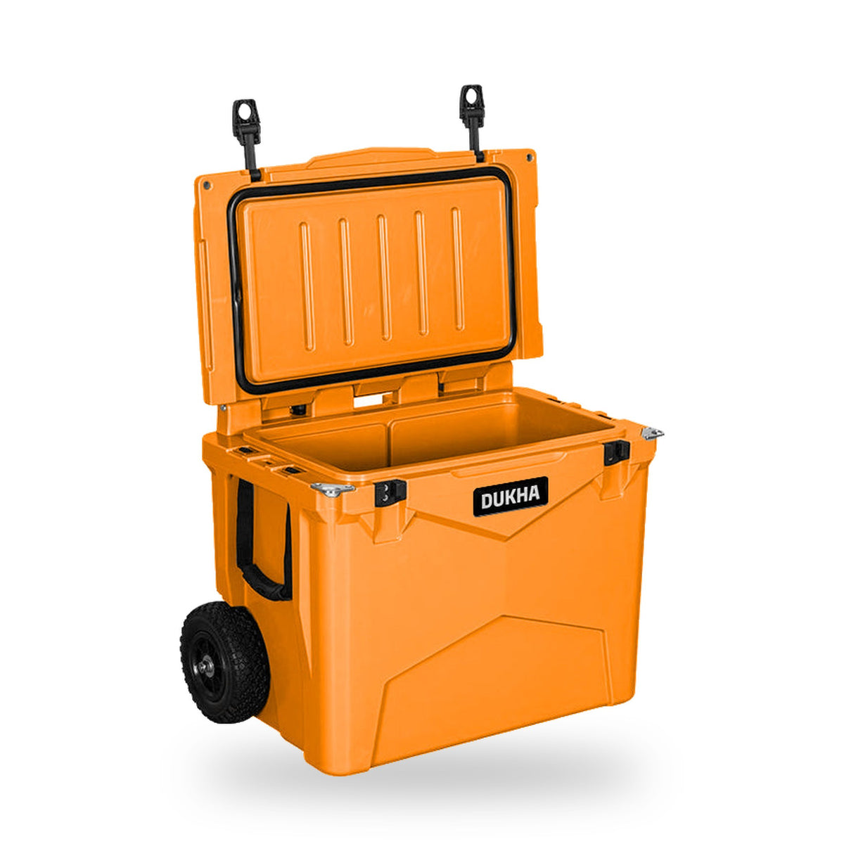 Hard Cooler DUKHA con ruedas 45QT W-Series color Orange, abierto