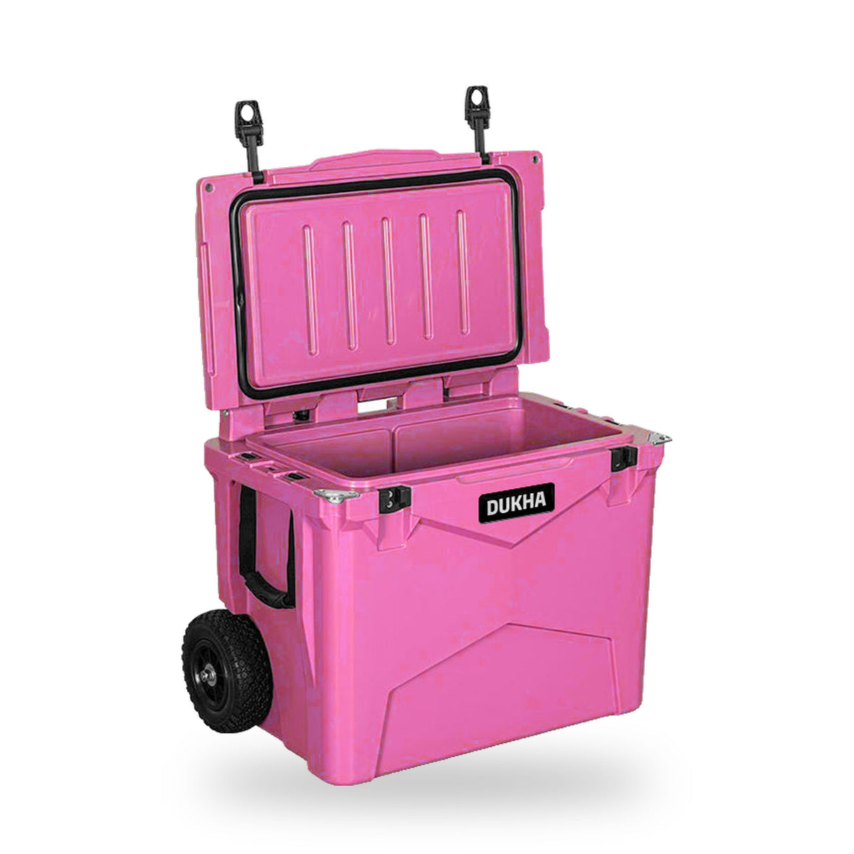 Hard Cooler DUKHA con ruedas 45QT W-Series color Pink, abierto