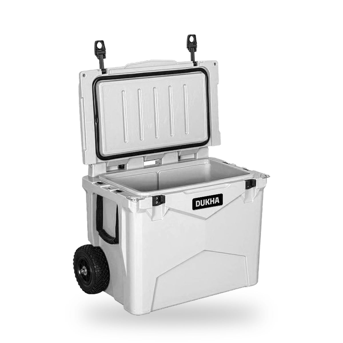 Hard Cooler DUKHA con ruedas 45QT W-Series color White, abierto