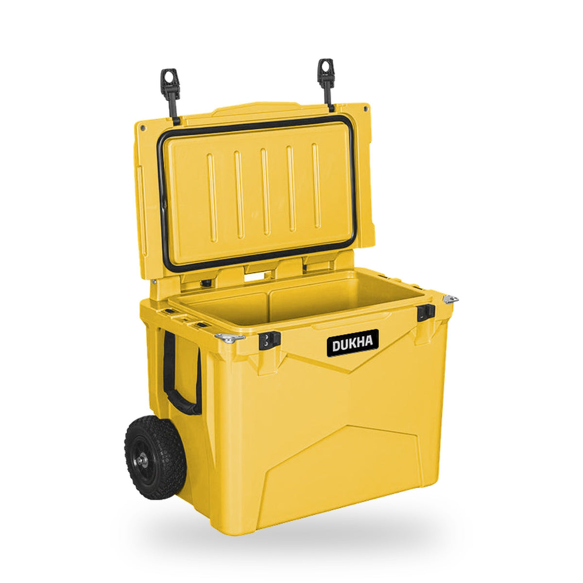 Hard Cooler DUKHA con ruedas 45QT W-Series color Yellow, abierto
