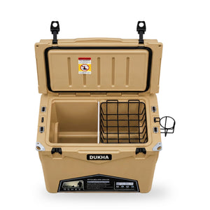 Hard Cooler DUKHA con ruedas 60QT W-Series color Sand, abierto