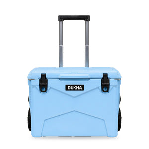 Hard Cooler DUKHA con ruedas 60QT W-Series color Sky Blue, vista frontal