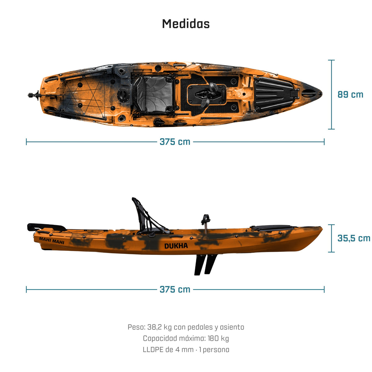 Kayak DUKHA Mahi Mahi 12.5, medidas