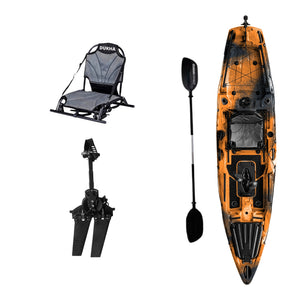 Kayak DUKHA Mahi Mahi 12.5 color Orange Black, vista desde arriba con sus accesorios