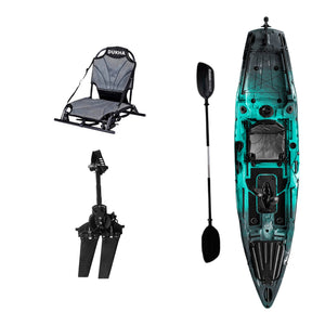 Kayak DUKHA Mahi Mahi 12.5 color Seafom Green, vista desde arriba con sus accesorios