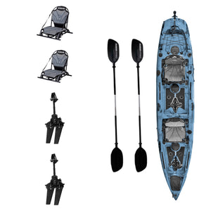 Kayak DUKHA Mahi Mahi 14 Tandem color Blue Black Mixed, vista desde arriba con sus accesorios