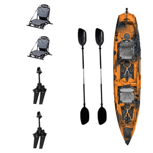 Kayak DUKHA Mahi Mahi 14 Tandem color Orange Black, vista desde arriba con sus accesorios