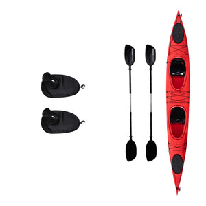 Kayak DUKHA Marlin 16.7 Tandem color Rojo, vista desde arriba con sus accesorios