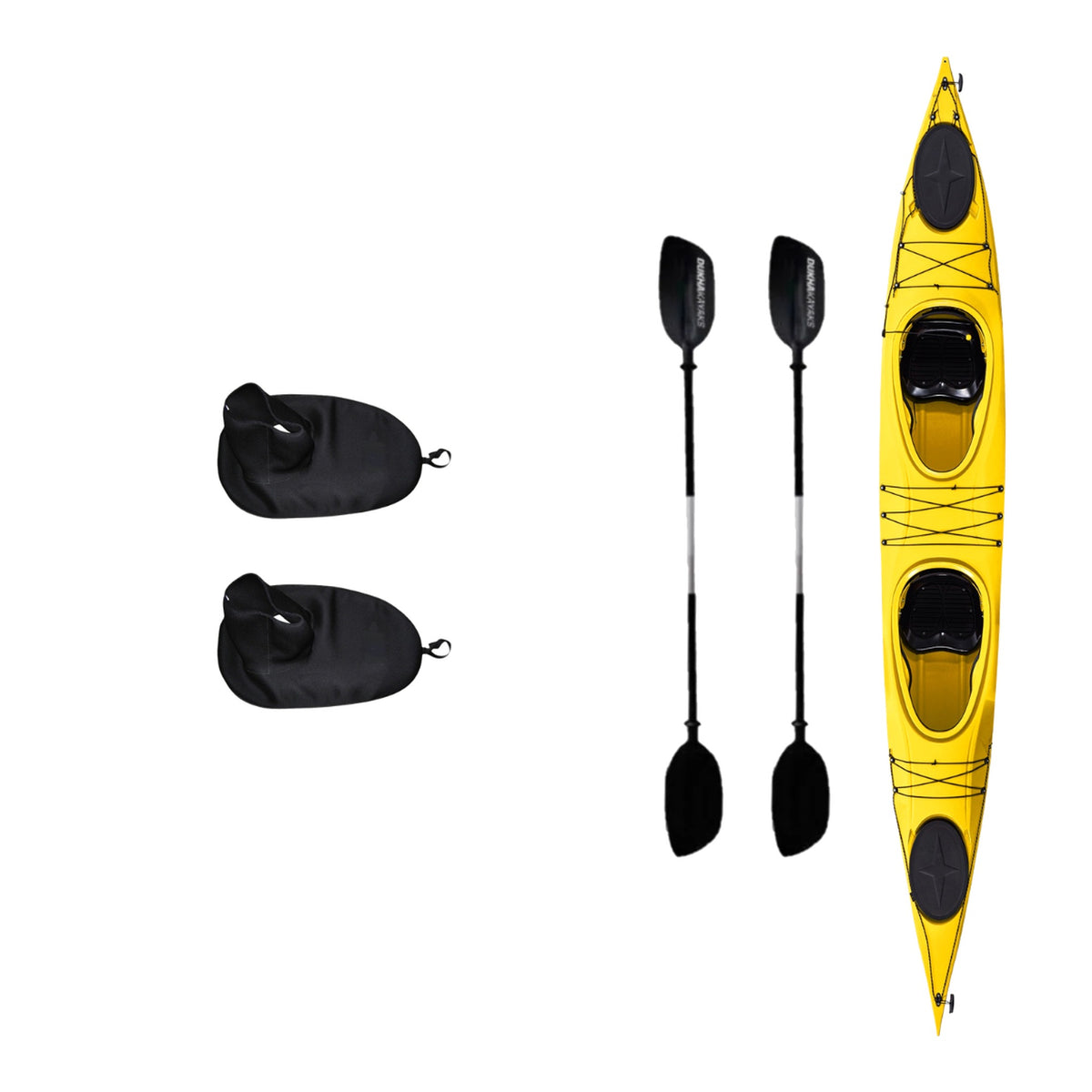 Kayak DUKHA Marlin 16.7 Tandem color Yellow, vista desde arriba con sus accesorios