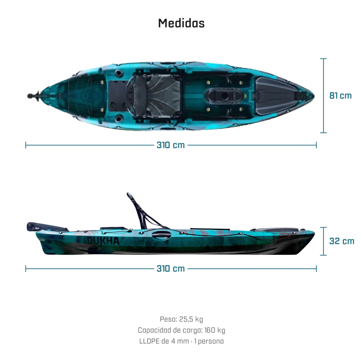 Kayak DUKHA Permit 10.1, medidas