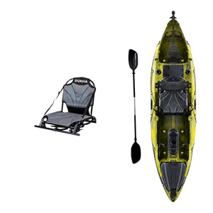 Kayak DUKHA Permit 10.1 color Yellow Camo, vista desde arriba con sus accesorios