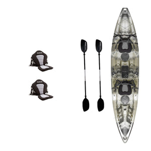 Kayak DUKHA Pike Doble color Desert Camo, vista desde arriba con sus accesorios