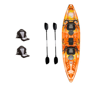 Kayak DUKHA Pike Doble color Orange Yellow, vista desde arriba con sus accesorios