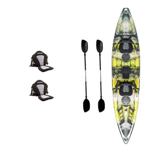 Kayak DUKHA Pike Doble color Yellow Camo, vista desde arriba con sus accesorios