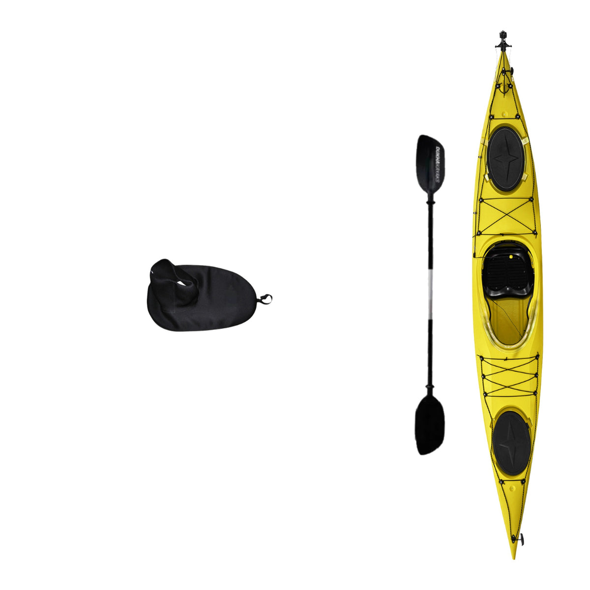 Kayak DUKHA Sailfish 14 color Yellow, vista desde arriba con sus accesorios