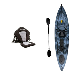 Kayak DUKHA Serra 12 color Blue Black Mixed, vista desde arriba con sus accesorios