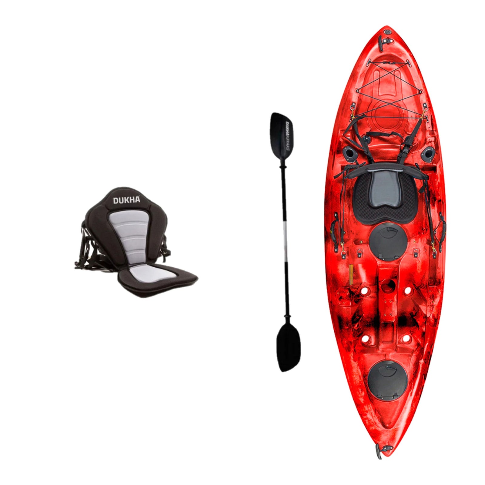 Kayak DUKHA Wahoo 9 color Red Camo, vista desde arriba con sus accesorios