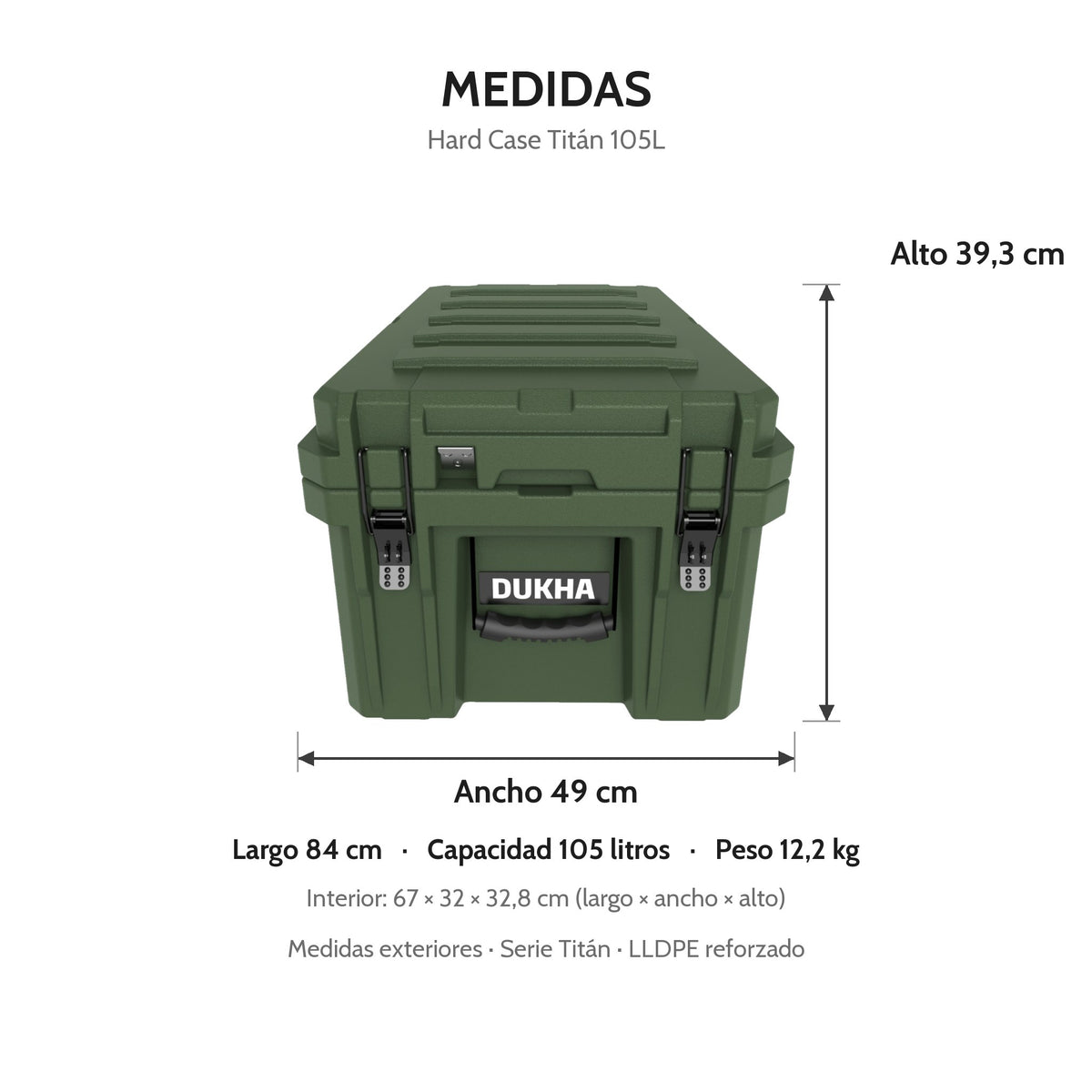 Hard Case DUKHA Titán 105L, medidas exteriores
