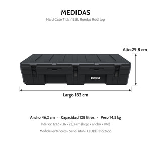 Hard Case DUKHA Titán 128L Ruedas Rooftop, medidas exteriores