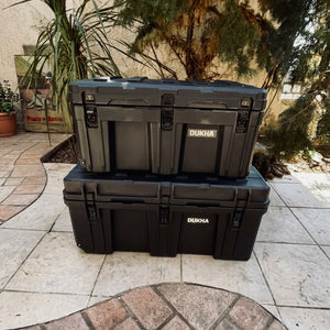 Hard Case DUKHA Titán 150L con ruedas, modelos 150L y 232L apilados