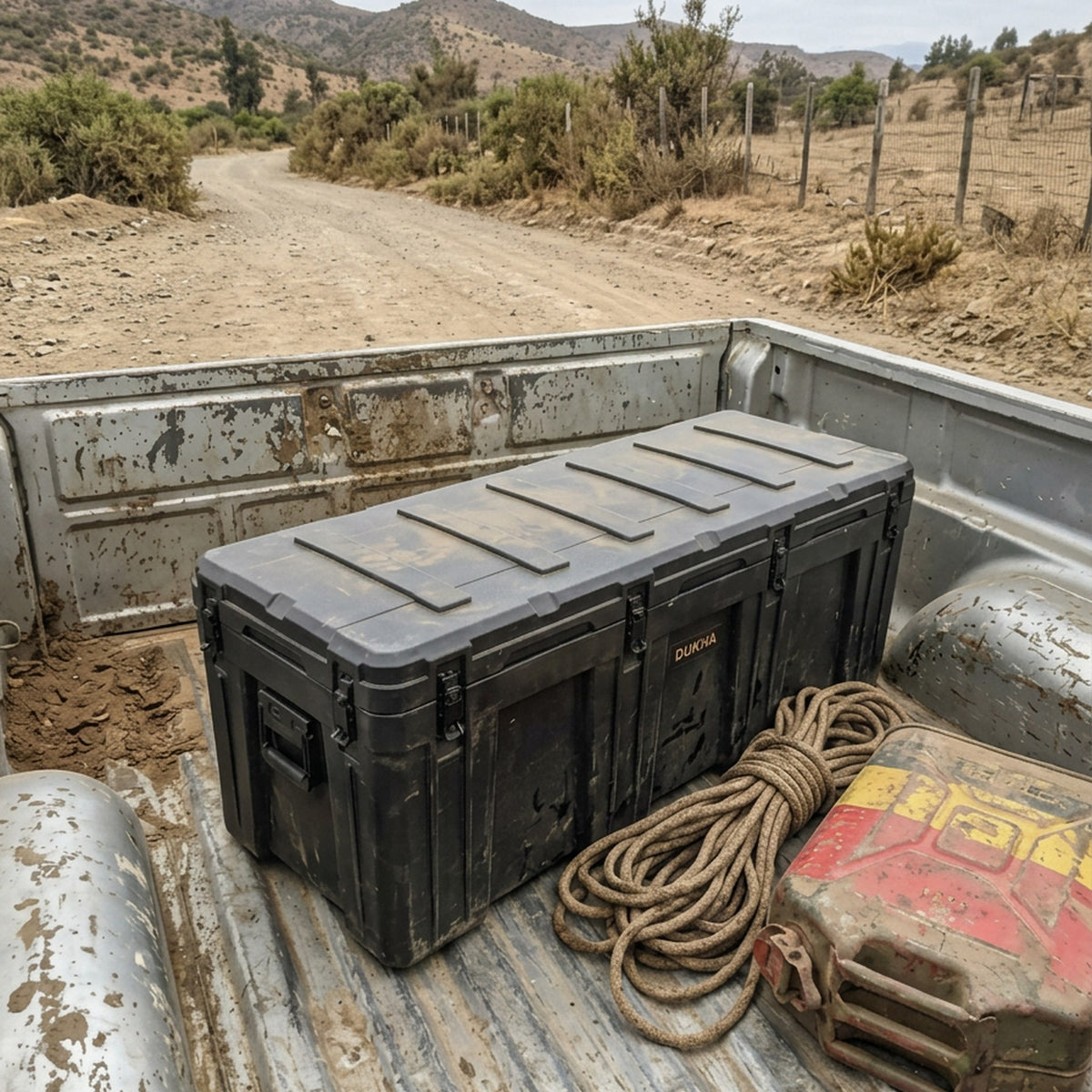 Hard Case DUKHA Titán 318L, en la tolva de una camioneta