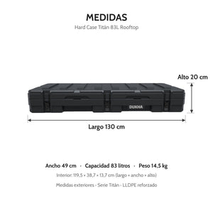 Hard Case DUKHA Titán 83L Rooftop, medidas exteriores