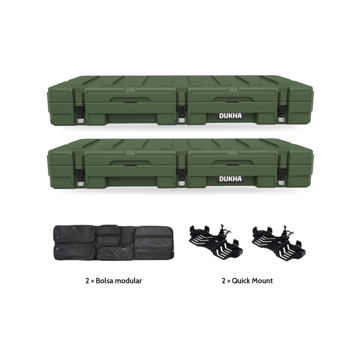 Pack x2 Hard Case DUKHA Titán 83L Army Camo: 2 cajas, 2 bolsas modulares y 2 Quick Mount