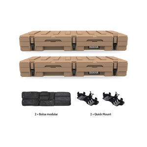 Pack x2 Hard Case DUKHA Titán 83L Sand: 2 cajas, 2 bolsas modulares y 2 Quick Mount