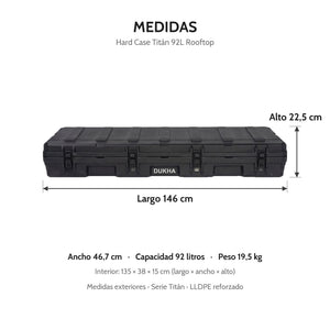 Hard Case DUKHA Titán 92L Rooftop, medidas exteriores