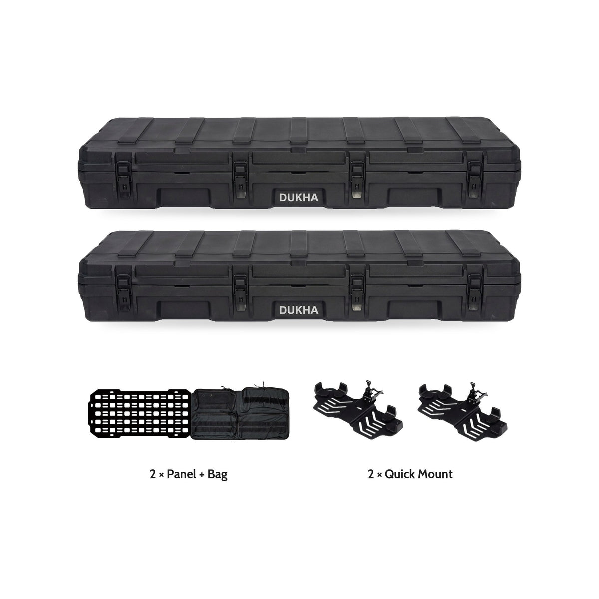 Pack x2 Hard Case DUKHA Titán 92L negro: 2 cajas, 2 Panel + Bag y 2 Quick Mount