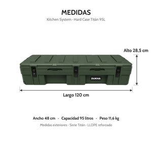 Hard Case DUKHA Titán 95L Kitchen System verde, medidas exteriores