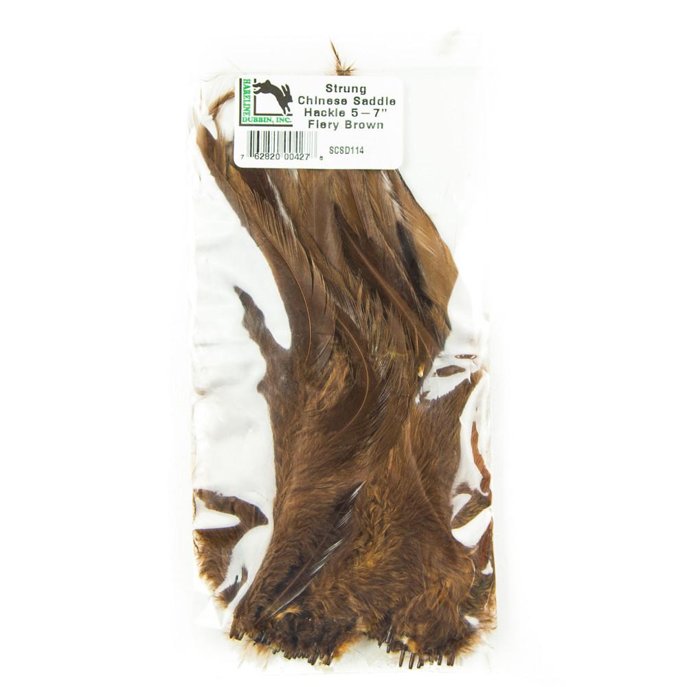 Strung Chinese saddle Hackle Flery Brown 5-7"