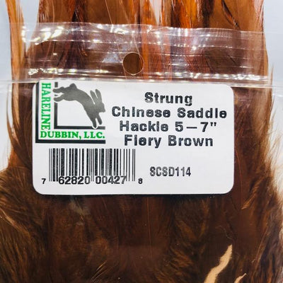 Strung Chinese saddle Hackle Flery Brown 5-7"