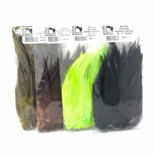 Strung Chinese saddle Hackle Flery Brown 5-7"